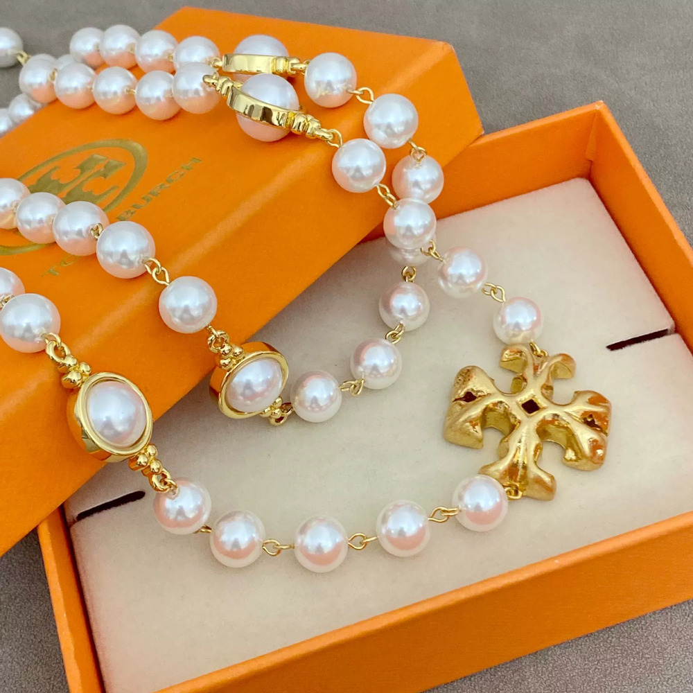 Tory Burch Pearl Letter Necklace